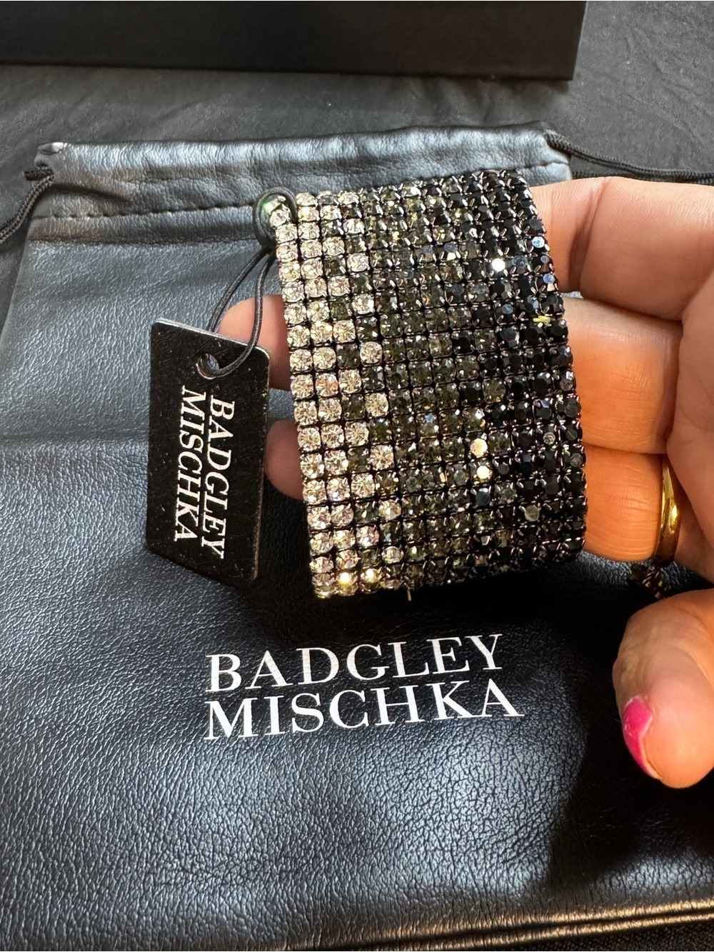 Badgley Mischka Black and Silver Crystal Stretch Bracelet - Picture 3 of 5